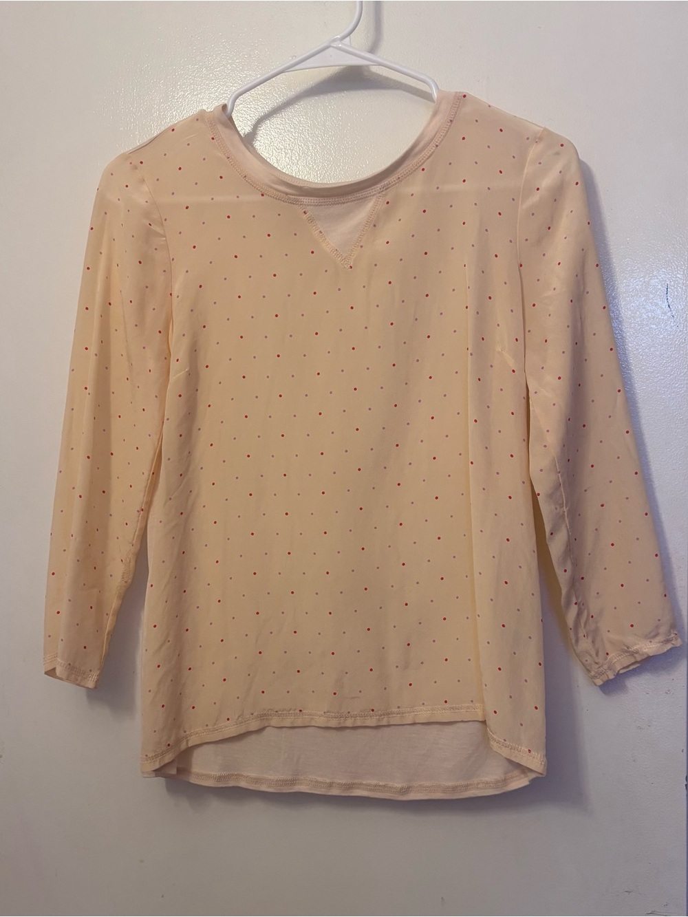 Madewell Peach Long-Sleeve Tee with Red Polka Dots